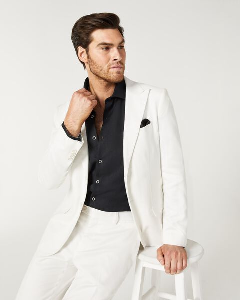 Mens Ivory Relaxed Slim Linen Tailored Suit Jacket